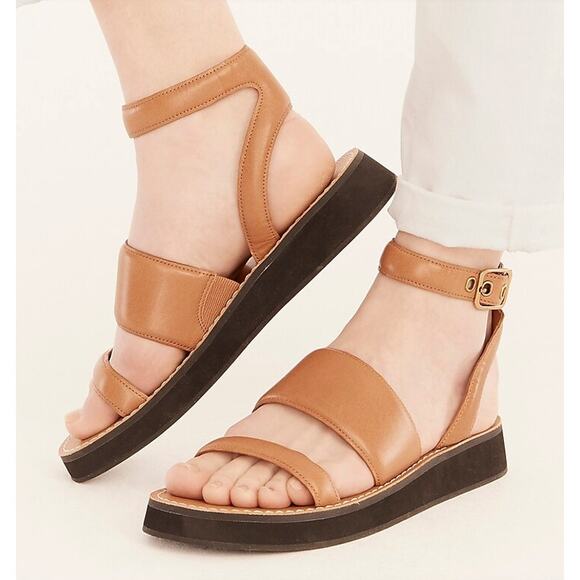J. Crew Mallorca Platform Double-strap Leather Sandals Brown Size 7.5 - Picture 1 of 12